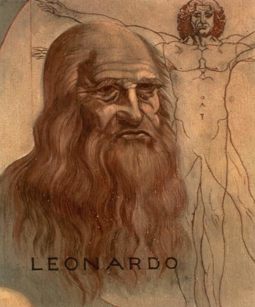 Portrait Of Leonardo Da Vinci With His Vitruvian Man Reproductions